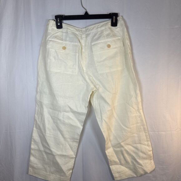 Women’s Eddie Bauer Cream Wide Leg Linen Capri Pants Size 8 Petite NWOT - Picture 6 of 14